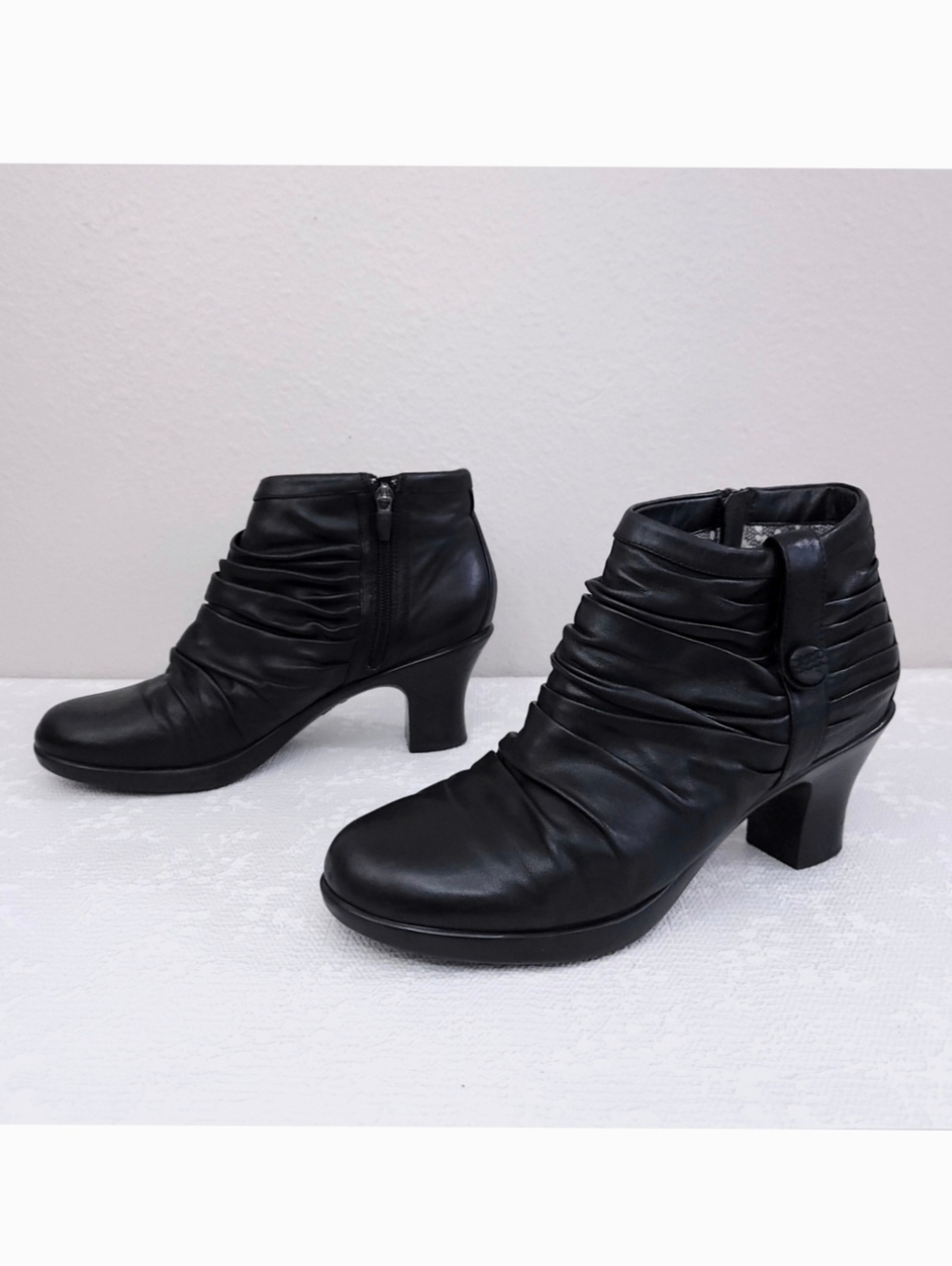 DANSKO Pleated Booties Buffy Black Leather Heeled Ankle Boots EU 41